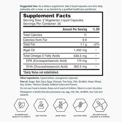Nature's Lab Gold Plant-Based Omega-3-60 Liquid Capsules