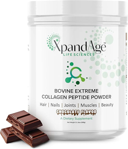 Bovine Extreme Collagen Peptide Powder with biotin,Pea,Guarana,safed musli and Others for Hair, Nails,Energy, Lean Muscle and Joint Health.Flavor Bitter Chocolate