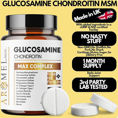 Glucosamine Chondroitin | Turmeric | Msm | Joint Support | Supplement for Relief | 60 Tablets | for | Bones | Back | Knees | Hands