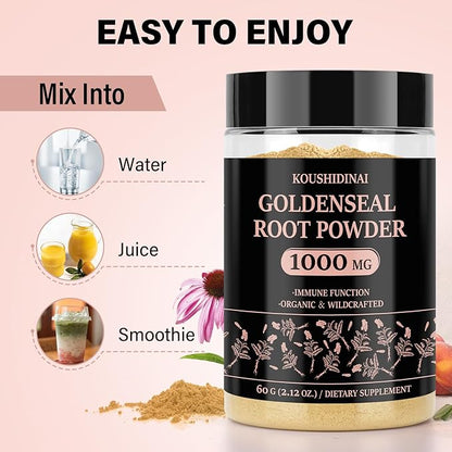 Goldenseal Root Powder Organic Supplement 1000 mg, Goldenseal Powder Supplement with Echinacea & Goldenseal for Immune & Gut Health, Pure & Natural(60 servings per bottle)