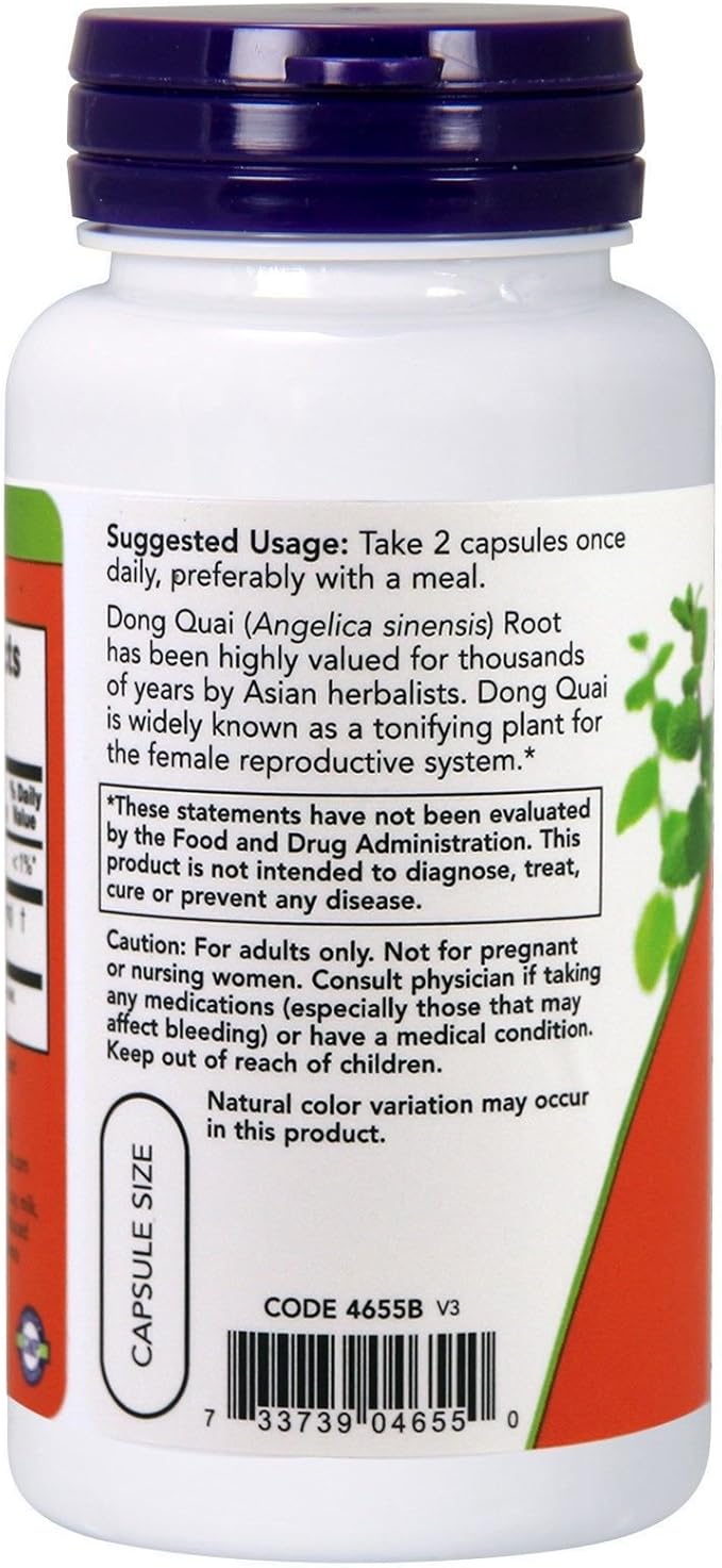 NOW Dong Quai 520mg, 100 Capsules (Pack of 3)