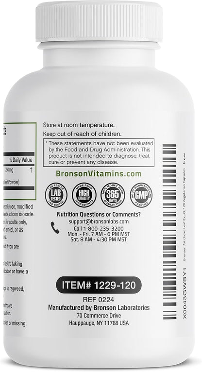 Bronson Artichoke Leaf Extract Extra Strength Supports Healthy Digestion Healthy Liver Function, Non-GMO, 120 Vegetarian Capsules