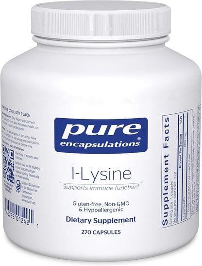 Pure Encapsulations L-Lysine - Essential Amino Acid Supplement for Immune Support & Gum, Lip Health* - with L-Lysine HCl - 270 Capsules