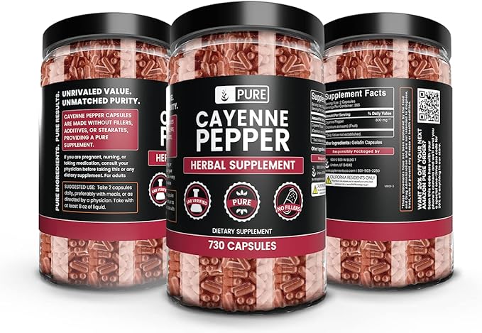 PURE ORIGINAL INGREDIENTS Cayenne Pepper (730 Capsules) No Magnesium Or Rice Fillers, Pure, Lab Verified