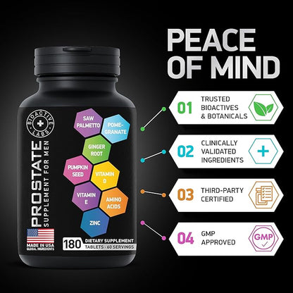 Prostate Health Supplements - Saw Palmetto for Men 320 mg, Pumpkin Seed Extract for Men's Health - 180 Prostate Supplement Tablets, 60 Serves