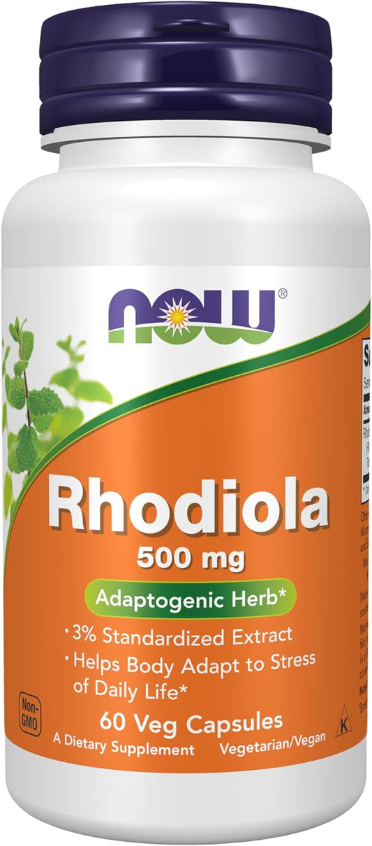NOW Foods Supplements, Rhodiola 500 mg, Helps Body Adapt to Stress of Daily Life*, Adaptogenic Herb*, 60 Veg Capsules