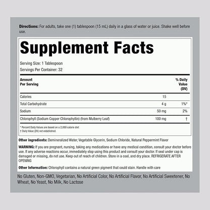 Piping Rock Liquid Chlorophyll 100mg | 16 oz | Mint Flavor | for Women & Men | Vegan, Non-GMO, and Gluten Free Formula