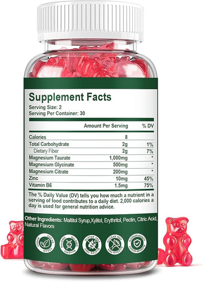Magnesium Taurate Gummies with Magnesium Taurate, Magnesium Glycinate & Magnesium Citrate-for Heart Health, Muscles Function, Mood Support-Vegetarian, Non-GMO