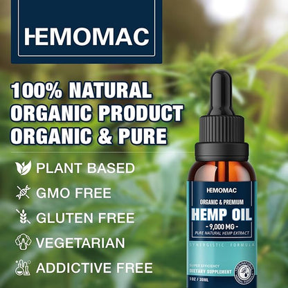 Hemp Oil High Potency - Maximum Strength Natural Hemp Oil Drops for Sleep Anxiety, Pain Relief, Organic Hmep Tincture Vegan, Non-GMO（2-Pack）