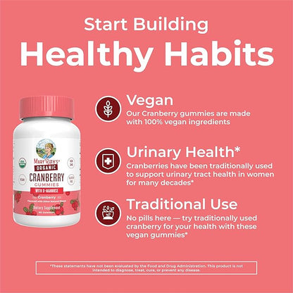 Organic Cranberry Gummies by MaryRuth's | 500mg Cranberry Supplement | Urinary Tract Health for Women | with D Mannose | Traditional Use | USDA Organic | Vegan | Non GMO | 30 Servings