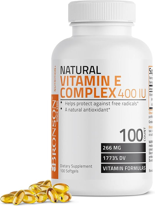 Bronson Natural Vitamin E Complex 400 I.U. Supplement (d-Alpha Tocopherol Plus d-Beta, d-Gamma, & d-Delta Tocopherols), Natural Antioxidant, 100 Softgels