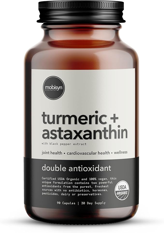Organic Astaxanthin Plus Turmeric Supplement, Bioperine Black Pepper, Eye, Heart, Skin, Joint, Back & Knee, Vegan, Gluten-Free, Antioxidant Extreme Healthforce, Turmeric Curcumin Supplement, 30-Days