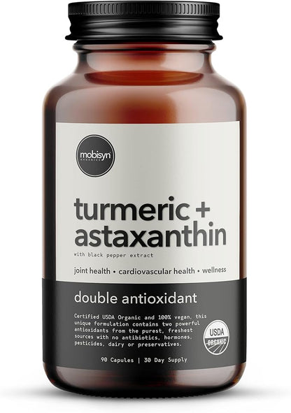 Organic Astaxanthin Plus Turmeric Supplement, Bioperine Black Pepper, Eye, Heart, Skin, Joint, Back & Knee, Vegan, Gluten-Free, Antioxidant Extreme Healthforce, Turmeric Curcumin Supplement, 30-Days