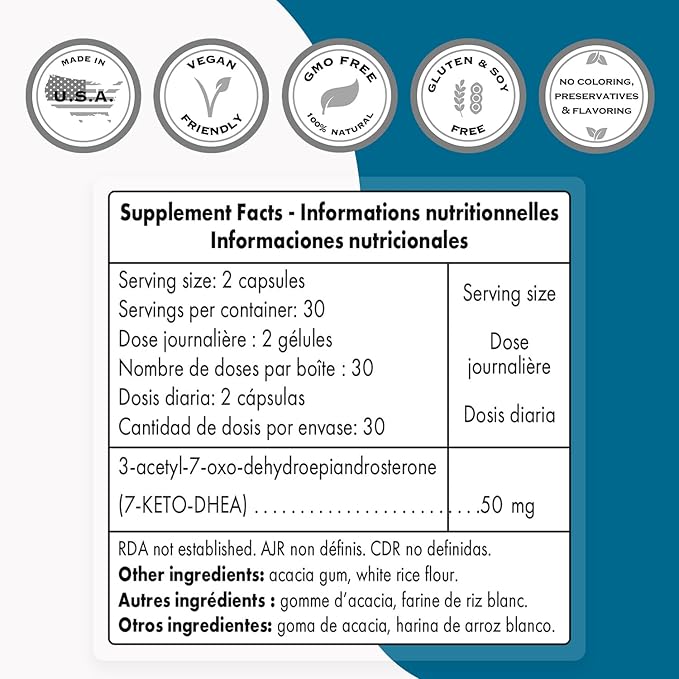 Supersmart 7-Keto DHEA 25mg - Advanced DHEA Metabolite Supplement | Non-GMO & Gluten Free - 60 Vegetarian Capsules