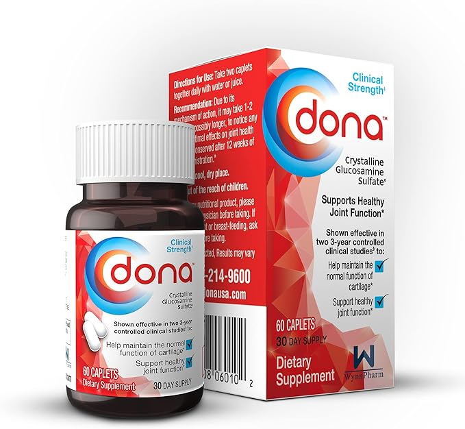 Dona Crystalline Glucosamine Sulfate, 1500 Mg, Joint Supplement Pills for Knee Comfort & Joint Health Support, 1500 Mg, 60 Count