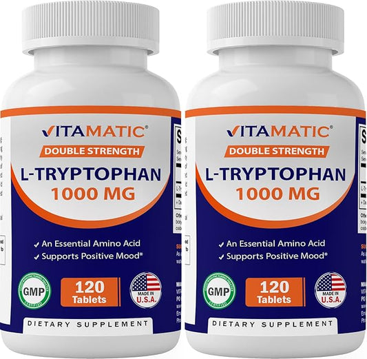 Vitamatic L-Tryptophan 1000mg 120 Tablets (120 Tablets (Pack of 1)) (2 Bottles)