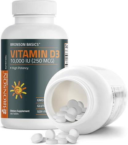 Bronson Vitamin D3 10,000iu (250mcg) 1 Year Supply for Healthy Muscle Function and Immune Support, Non-GMO, 360 Tablets
