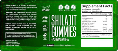 Premium Shilajit Gummies 2000MG – Pure Himalayan Shilajit with Ashwagandha, Chaga Mushroom, Vitamin D & B12 Natural Energy, Immune Support, 85+ Trace Minerals – Vegan, Non-GMO, 60 Gummies