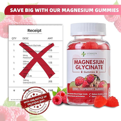 Magnesium Glycinate Gummies - 600mg Raspberry Flavor | Magnesium Glycinate Supplement for Stress Relief, Sleep, and Muscle Recovery | High Absorption Non-GMO, Perfect for Adults - 60 Count