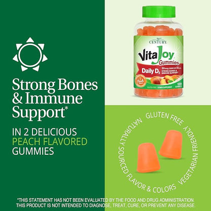 21st Century VitaJoy Daily Vitamin D3 50 mcg (2,000 IU) Gummies, Peach, 120 Count