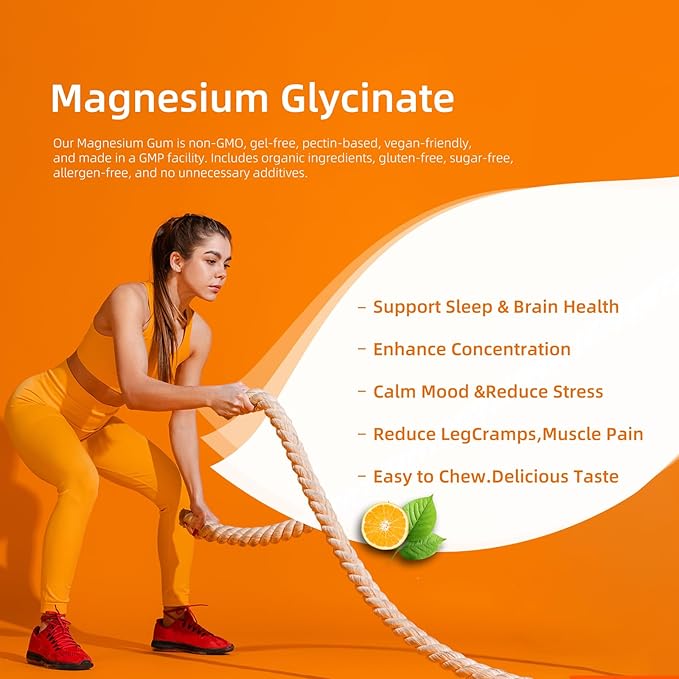Magnesium Glycinate Gummies 1000mg - for Adults Magnesium Potassium Supplement with Vitamin D, B6, CoQ10 for Calm Mood & Sleep Support - 60 Orange Gummies -1 Pack