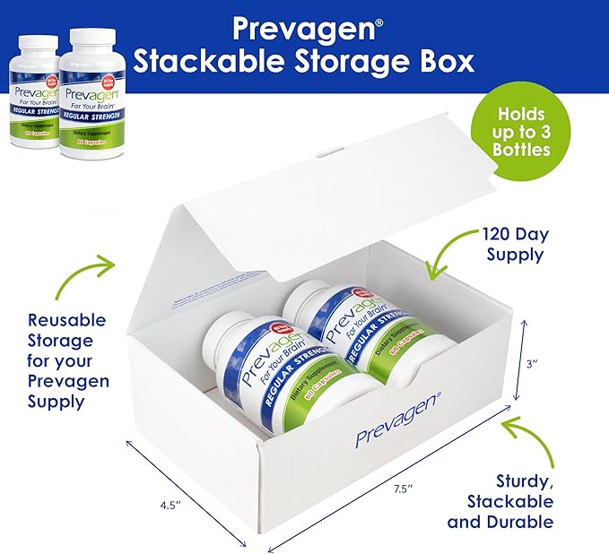 Prevagen Regular Strength 10mg, 60 Capsules |2 Pack| with Apoaequorin & Vitamin D with Attractive and Stackable Storage Box