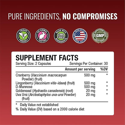 Approved Science® Uritrac™ - UTI Support - Cranberry, D-Mannose, Lingonberry - Vegan Friendly - 60 Capsules per Bottle - Pack of 4