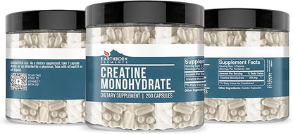 Earthborn Elements Creatine Monohydrate 200 Capsules, Pure & Undiluted, No Additives