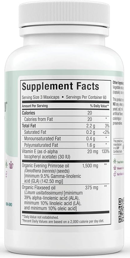 Maxi-Health Evening Primrose and Flax Seeds Oil Softgels - Vegan Omega 3 6 9 Supplements for Healthy Skin, Hair, and Joints - Kosher Certified, Organic Evening Primrose Oil Softgels, 180 Count