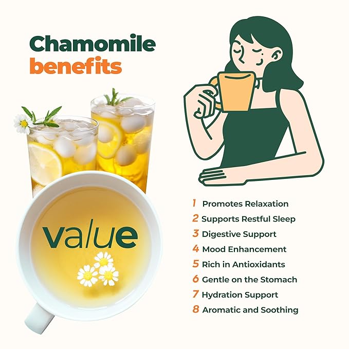 100% Pure Chamomile Tea - Only Flowers without Stems, Chamomile Tea Bags Caffeine Free, 60 count, Calming Tea Chamomile by Aprika Life