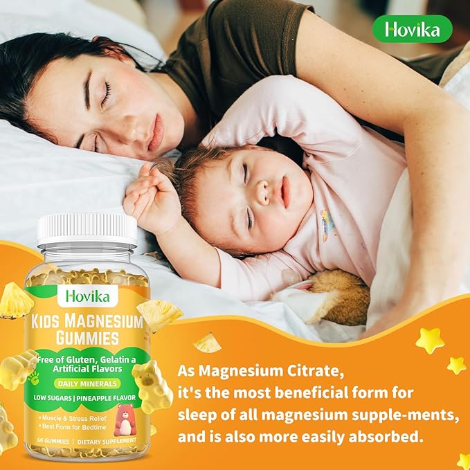 Magnesium Glycinate Gummies for Kids & Adults - Vitamin B6 & D3 - Great Tasting Kids Magnesium Calm Gummies for Promotes Sleep, Energy and Calm, Vegan Pineapple Flavor 60 Count