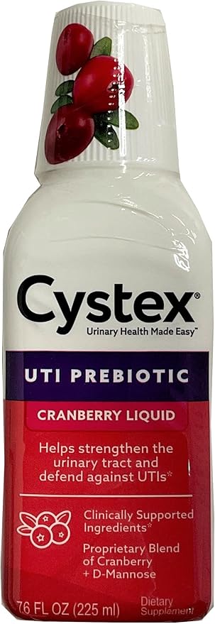 Cystex UTI Prebiotic Cranberry Liquid, Urinary Tract Support with D-Mannose, Vitamin C, and Bromelain, 7.6 FL OZ (Pack of 6)