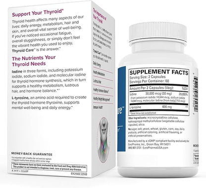 Terry Naturally Thyroid Care - Immune Health & Energy Support Formula - Nutritional Supplement with Iodine for Thyroid Health Support - Wellness Supplement with L-Tyrosine - 60 Capsules