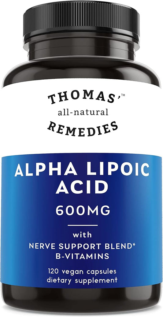 Thomas' all-natural Remedies Alpha Lipoic Acid 600mg, 120 Capsules with B-Vitamins, Vegan, No fillers