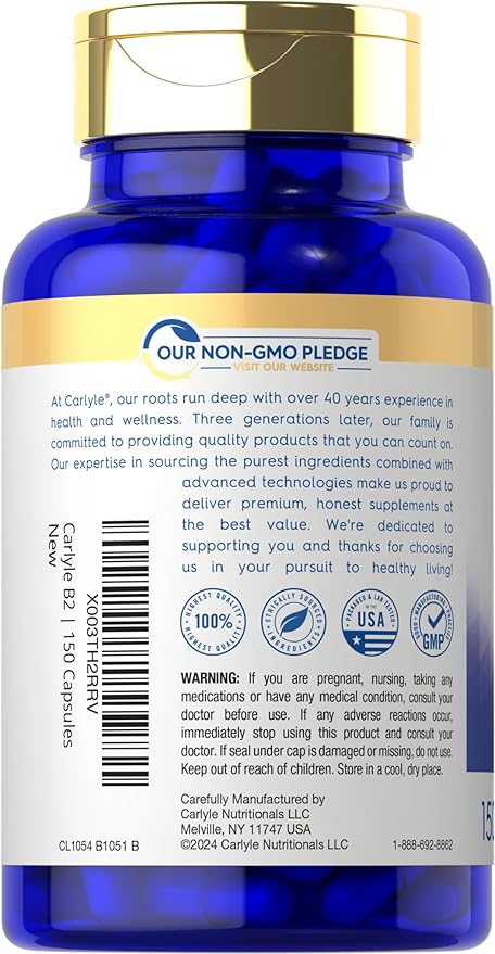 Carlyle Vitamin B-2 | Riboflavin | 200mg | 150 Count | Vegetarian, Non-GMO & Gluten Free Essential Supplement