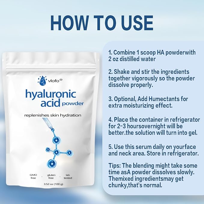 Hyaluronic Acid Powder for Skin Care - Low Molecular Weight, Vegan Cosmetic Grade, Water-Soluble Moisturizing Ingredient for DIY Facial Serum & Anti-Aging Skincare