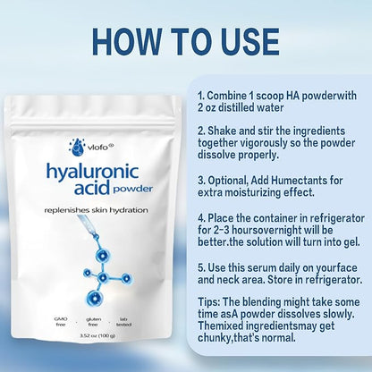 Hyaluronic Acid Powder for Skin Care - Low Molecular Weight, Vegan Cosmetic Grade, Water-Soluble Moisturizing Ingredient for DIY Facial Serum & Anti-Aging Skincare
