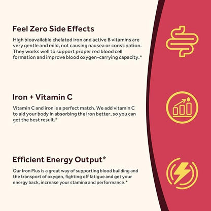 Doctor's Recipes Iron Supplement for Women Men - Gentle Iron Bisglycinate with Vitamin C, B6, Folate & B12 - Non-Constipating & Stomach Friendly Iron Pills for Blood & Energy Support, 180 Vegan Caps