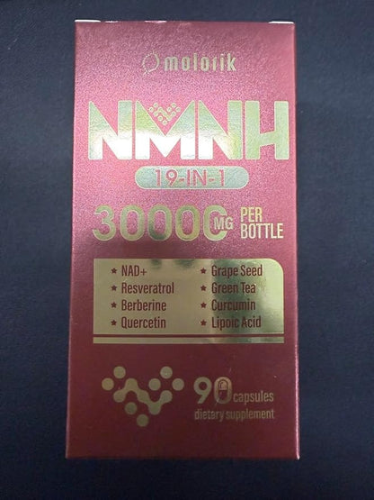 19 in 1 NMNH (Dihydronicotinamide Mononucleotide) 1000mg Per Serving, NAD Supplement to Boost NAD+ Levels NAD Resveratrol Supplement with Quercetin, Berberine for Anti Aging, Energy, 90 Capsules-016