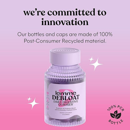 Lemme Debloat - Digestive & Gut Health Gummies with 2 Clinically Studied Probiotics & Prebiotic, 3 Billion CFUs - Vegetarian, Gluten Free, Non GMO, BlackBerry Flavor (60 Count)