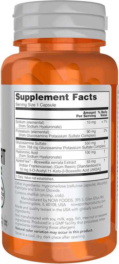 NOW Sports Nutrition, Advanced Joint Support, Glucosamine, Hyaluronic Acid, ApresFlex, 60 Capsules