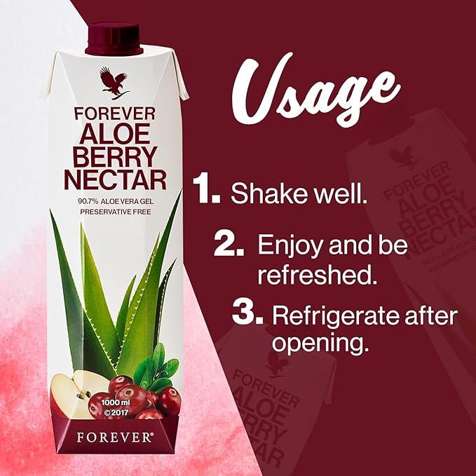 Forever Living - Aloe Berry Nectar, 90.7% Pure Aloe Vera Gel with Cranberries and Apples, No Added Preservatives, 1L (Pack of 1)