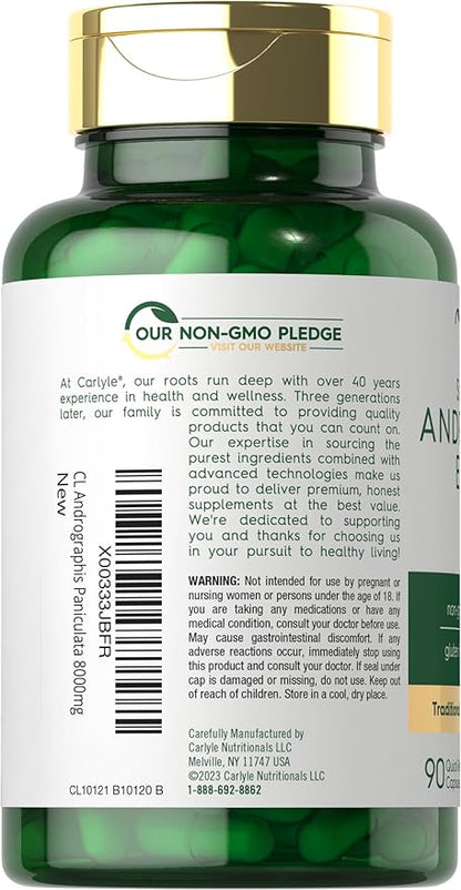 Carlyle Andrographis Paniculata Capsules | 8000mg | 90 Pills | Herb Extract Supplement | Non-GMO and Gluten Free