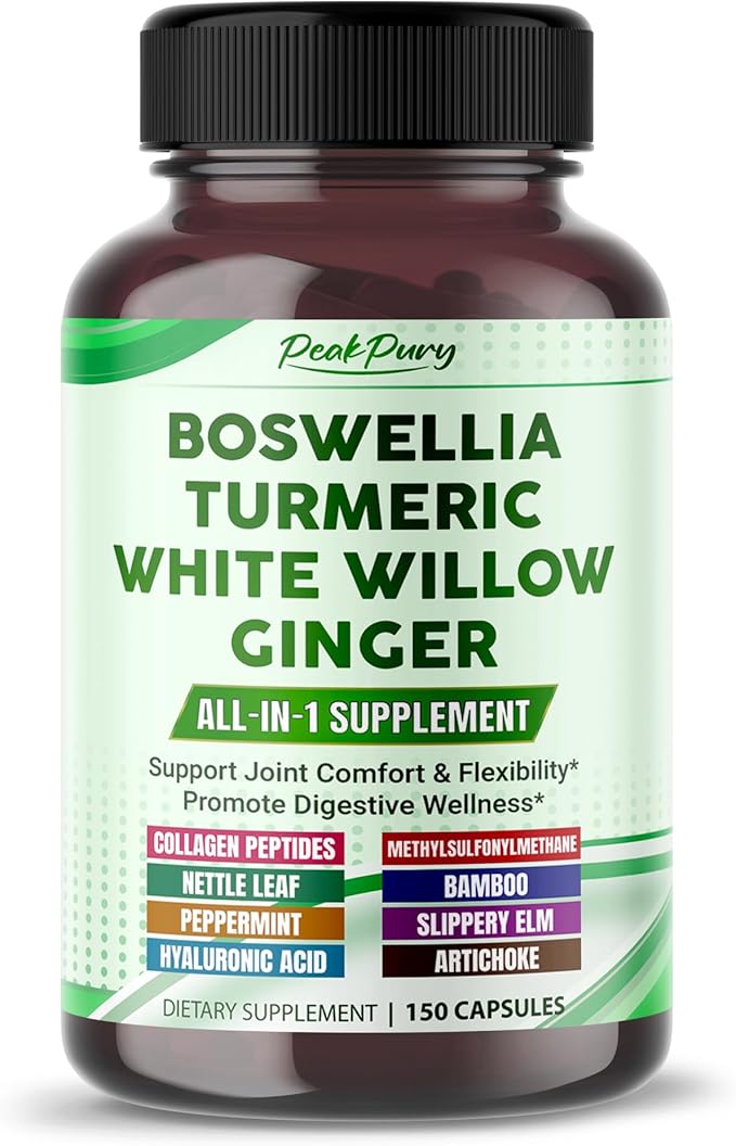 All-in-1 Boswellia, Turmeric, White Willow & Ginger Supplement – Supports Joint Comfort, Flexibility & Digestive Wellness – Made in The USA – 150 Capsules