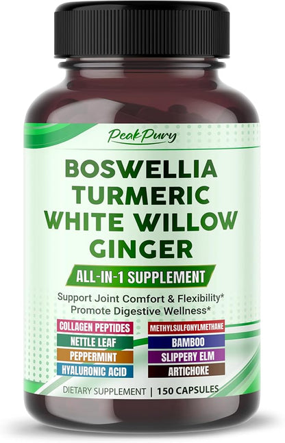 All-in-1 Boswellia, Turmeric, White Willow & Ginger Supplement – Supports Joint Comfort, Flexibility & Digestive Wellness – Made in The USA – 150 Capsules