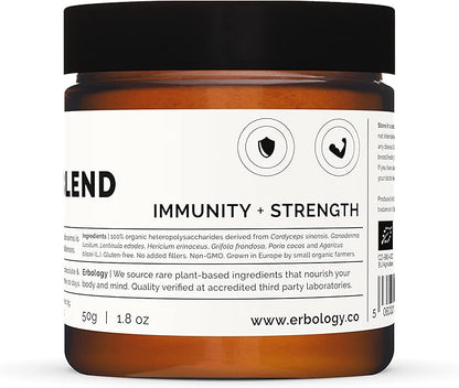Erbology Organic Immunity Mushroom Complex 50 Servings - High in Beta-glucans - Reishi, Cordyceps, Lion's Mane, Turkey Tail - Sustainably Grown in Europe - Vegan - Non-GMO - No Added Fillers