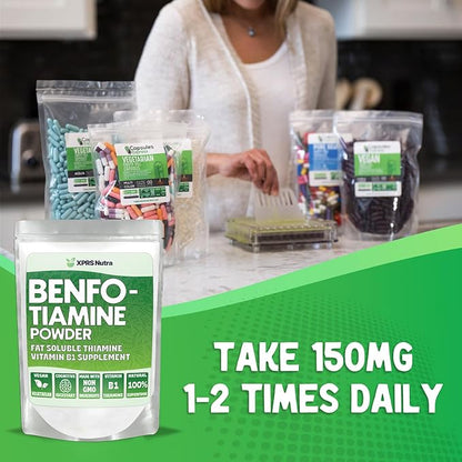 XPRS Nutra Benfotiamine Powder (Thiamine) - Fat Soluble Happy Heart Thiamine Supplement - Advanced Vitamin B1 Benfotiamine for a Cognitive Boost - Vegan Friendly Benfotamine Powder (4 Ounce)