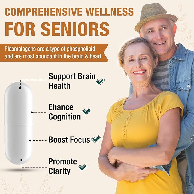 Liposomal Brain Supplements for Memory and Focus - Plasmalogen with Curcumin & Vitamin E for Better Absorption- Suitable for Seniors,Adult Men & Women Cognitive Health,High Potency 60 Servings