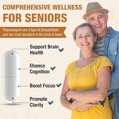 Liposomal Brain Supplements for Memory and Focus - Plasmalogen with Curcumin & Vitamin E for Better Absorption- Suitable for Seniors,Adult Men & Women Cognitive Health,High Potency 60 Servings