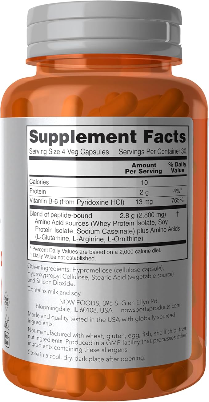 NOW Sports Nutrition, Amino Complete™, Protein Blend With 21 Aminos and B-6, 120 Veg Capsules